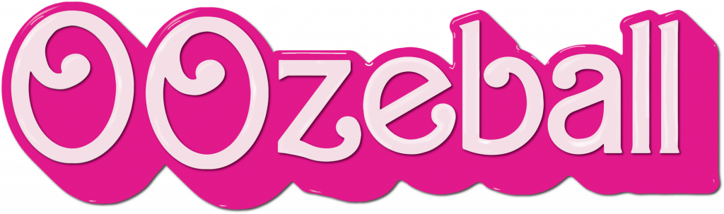 Oozeball written in a pink Barbie style font